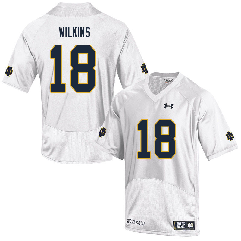 Men's NCAA Notre Dame Fighting Irish #18 Joe Wilkins Stitched College Under Armour Authentic White Football Jersey ON10W27VF